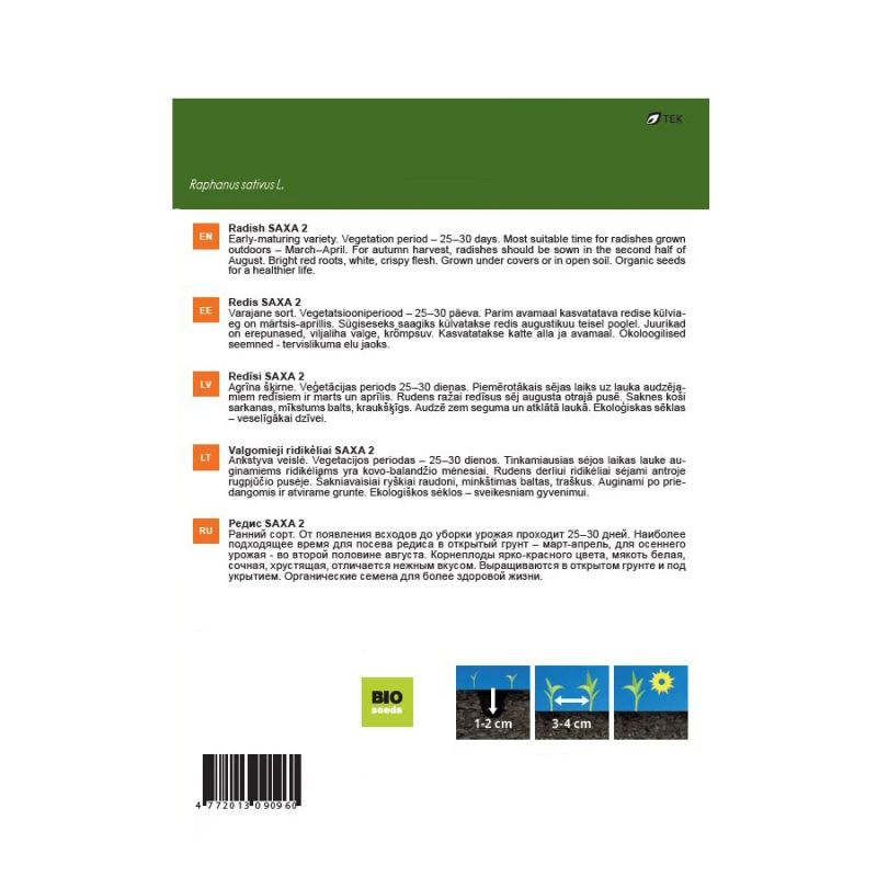 Sēklas dārzeņu eko redīsi saxa 2