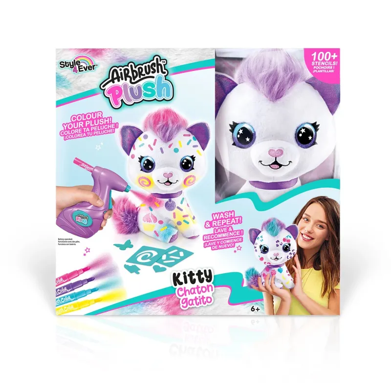 AIRBRUSH PLUSH Plīša DIY komplekts Kaķēns ar aerogrāfu, 25 cm