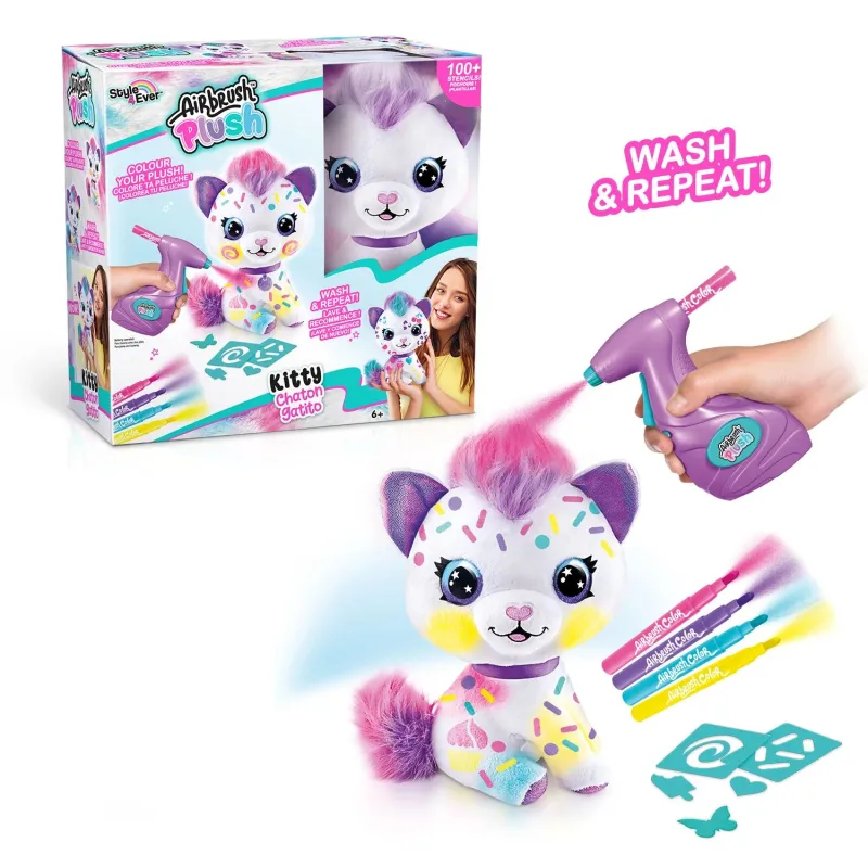 AIRBRUSH PLUSH Plīša DIY komplekts Kaķēns ar aerogrāfu, 25 cm