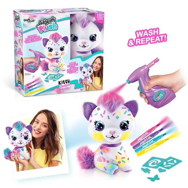 AIRBRUSH PLUSH Plīša DIY komplekts Kaķēns ar aerogrāfu, 25 cm