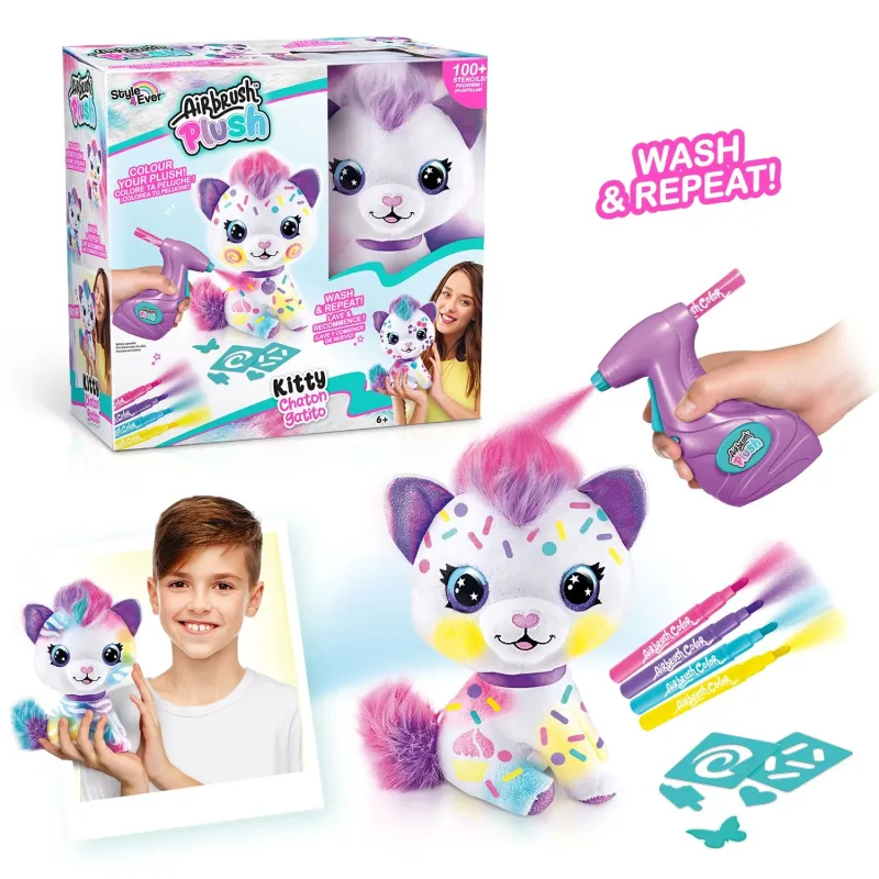 AIRBRUSH PLUSH Plīša DIY komplekts Kaķēns ar aerogrāfu, 25 cm