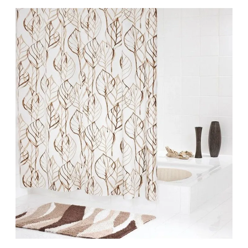 Dušas aizkars Ridder Leaves 32618, brūna-smilškrāsas, 200 cm x 180 cm