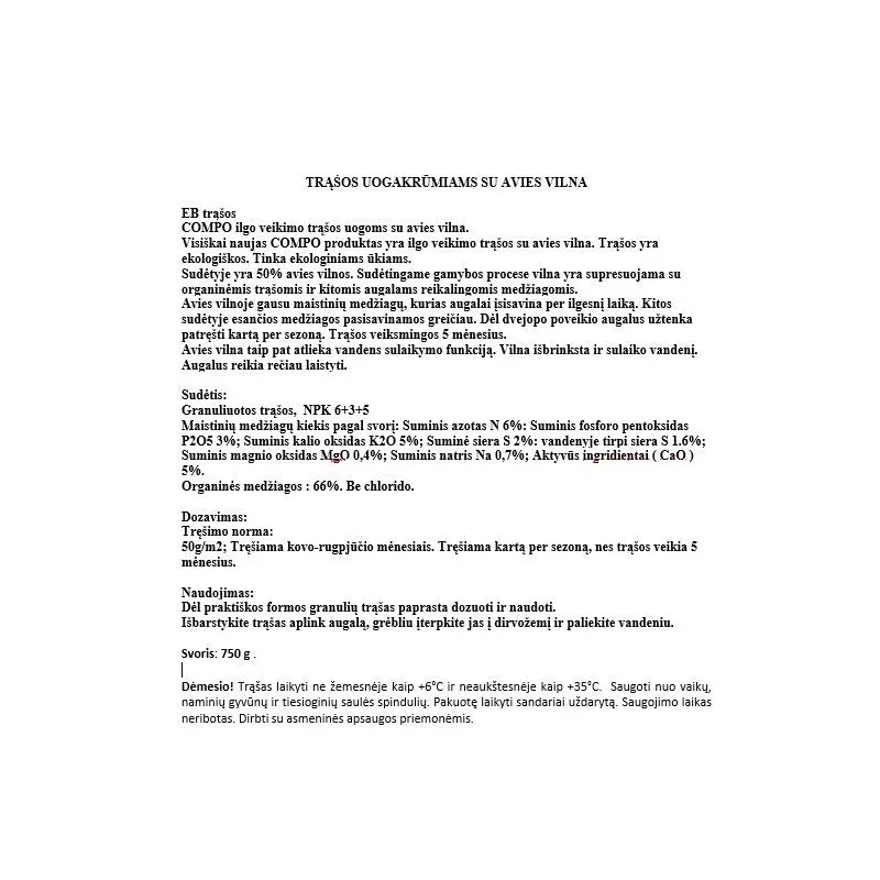 Mēslojums ogu stādiem Compo, granulēts, 0.75 kg