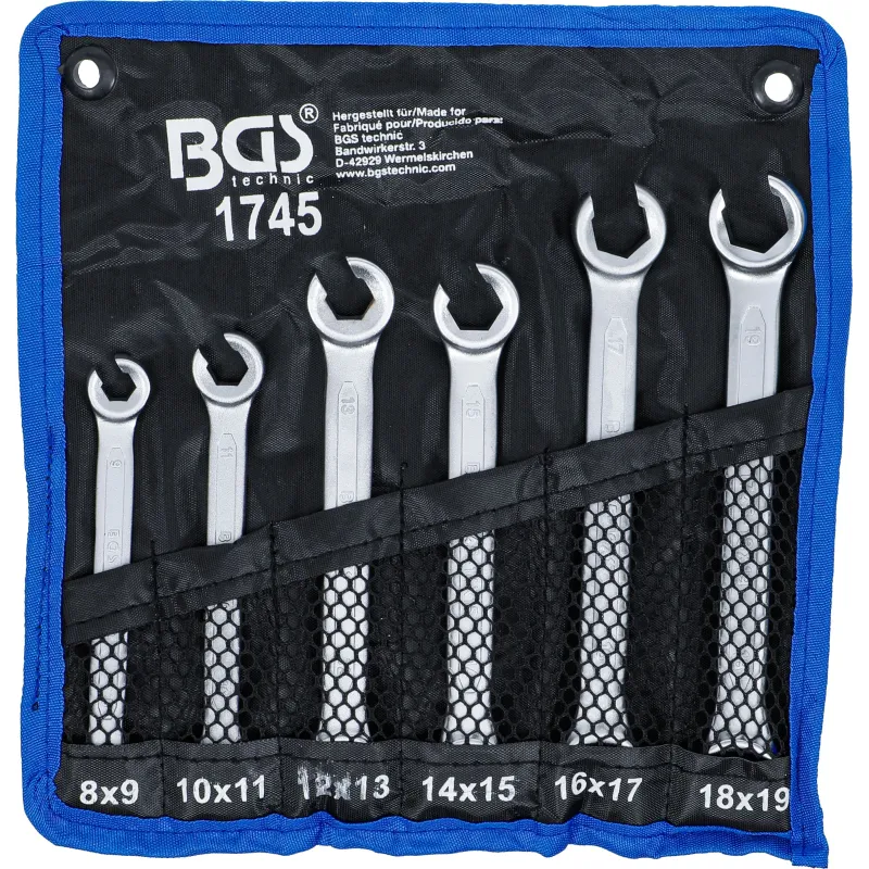 Double Ring Spanner Set, open Type - 8 x 9 - 18 x 19 mm - 6 pcs.