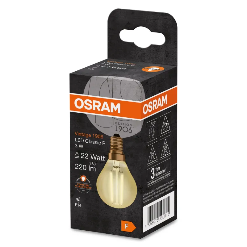 Spuldze Osram LED, Erimõõduline, silti balta krās., E14, 3 W, 220 lm