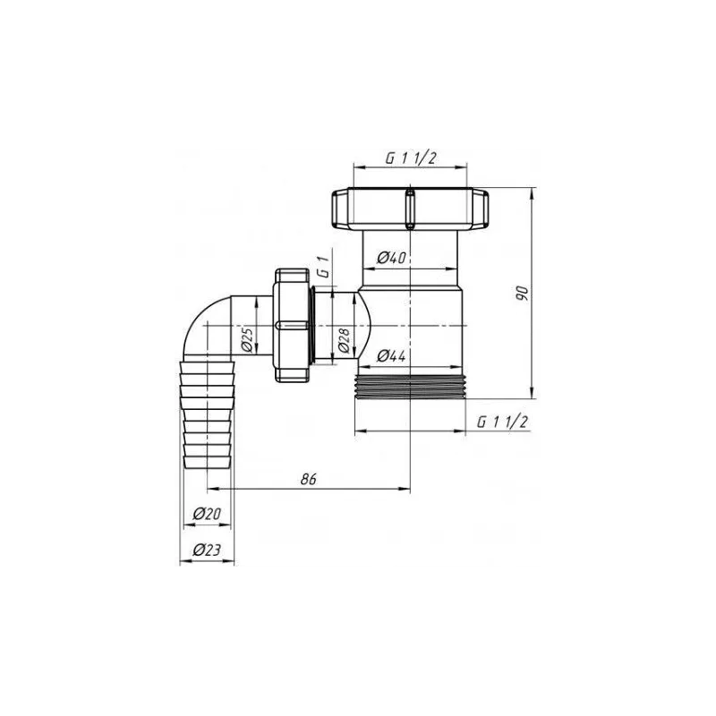 Savienojums veļas mazgājamā mašīna Ani Plast M110, 23 mm, balta krās.