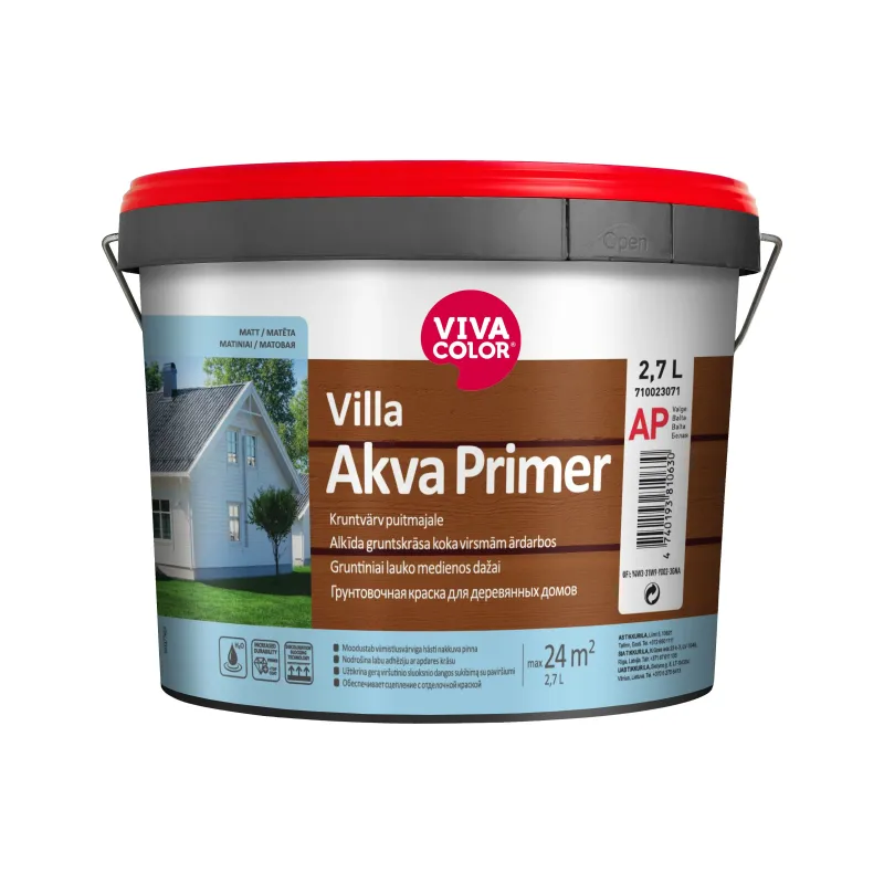 Krāsas gruntēšanai akrila Vivacolor Villa Akva Primer AP, balta, 2.7 l