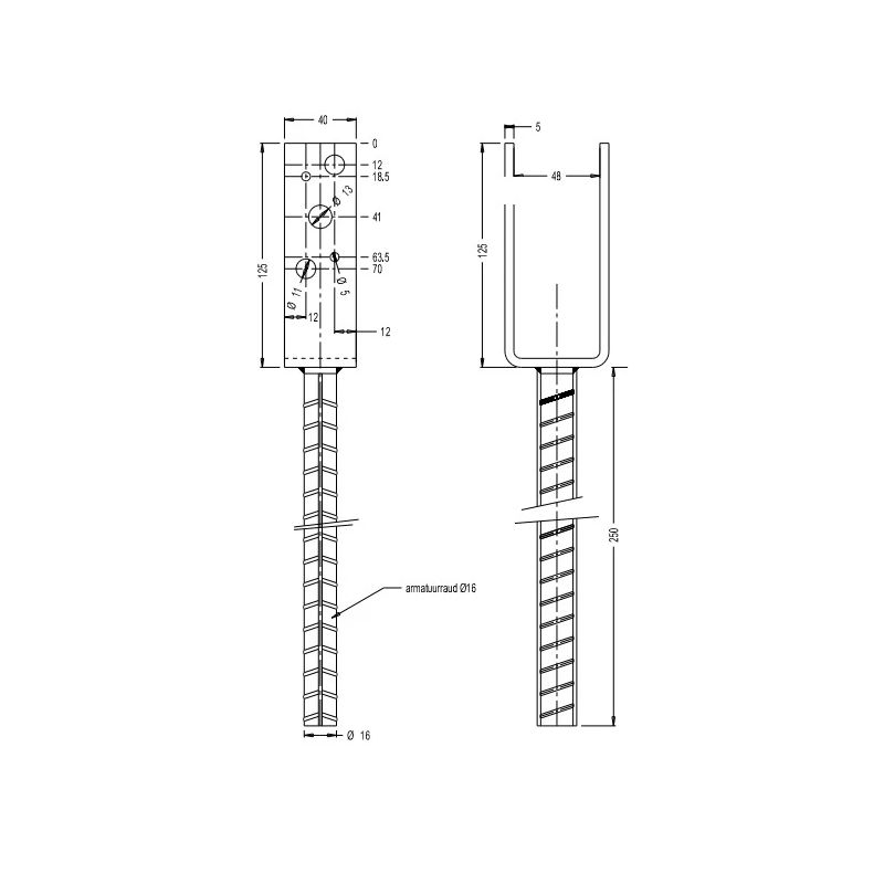 Sijas pamats 48x40x125x375mm u formas zn