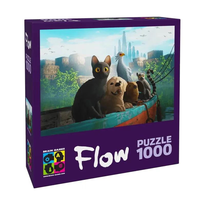 Puzle Brain Games Flow Cat, Dog, Capibara, Bird, Lemur on the Boat, 68.2 cm x 48.2 cm, 1000 gab.