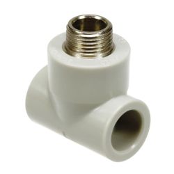 Kolmik ,kolme haruga, Sanitas, 90 °, 1-2 tolli - väliskeere-20 mm -Joodetav sisemine pool, polüpropüleen ,pp,