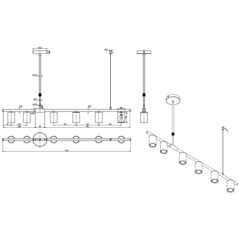 Piek.lampa domoletti chaplin 6x50w gu10