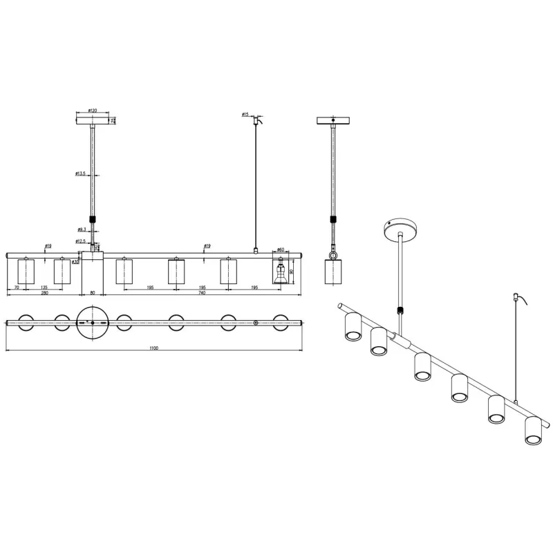 Lampa karināms Domoletti Cardiff AP-9708-06-7691, GU10, 6 x 50 W