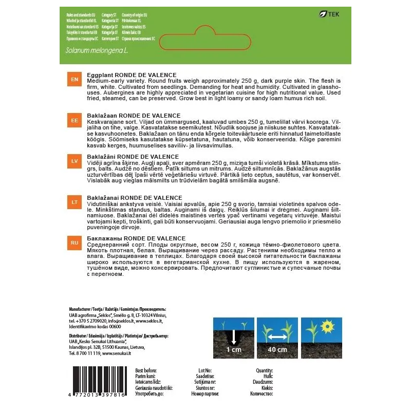 Sēklas Garden Center, baklažāns RONDE DE VALENCE, 0.1 g