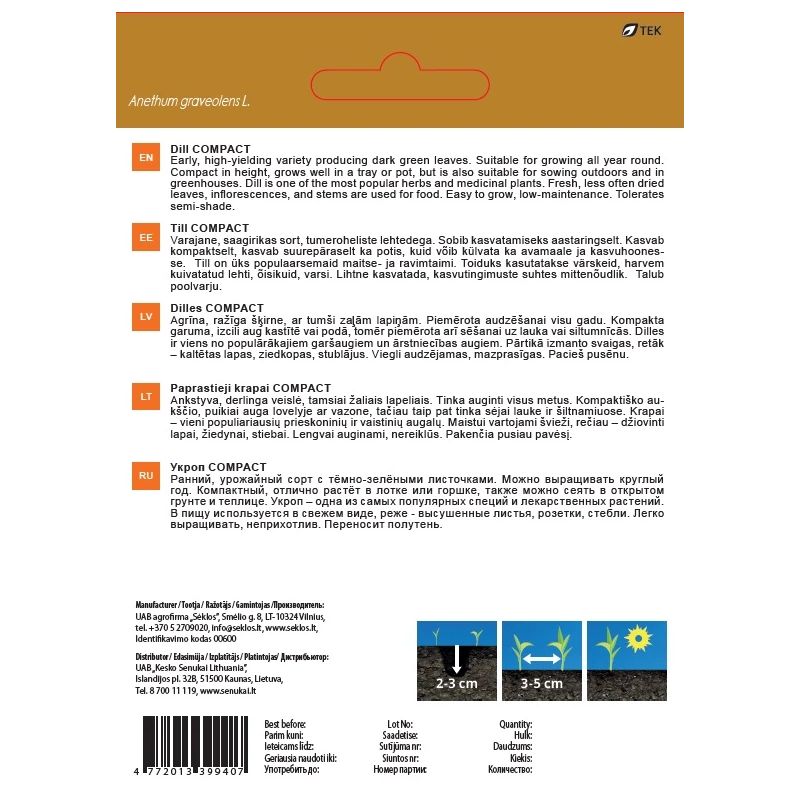 Sēklas garšv. dilles compact 3g
