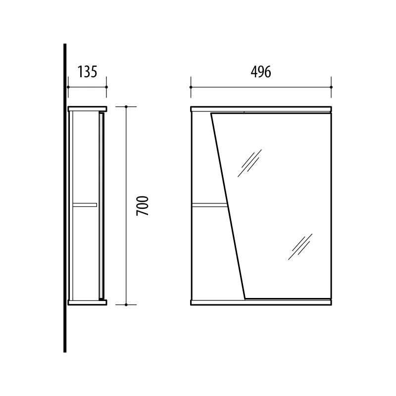 Piekarināms vannas istabas skapis ar spoguli Riva SV49, balta krās., 13.5 cm x 49.6 cm x 70.2 cm