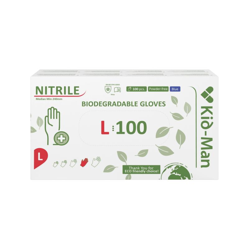 Nitrila cimdi Kid-Man Bioloģiski noārdāmi N100, L izmērs