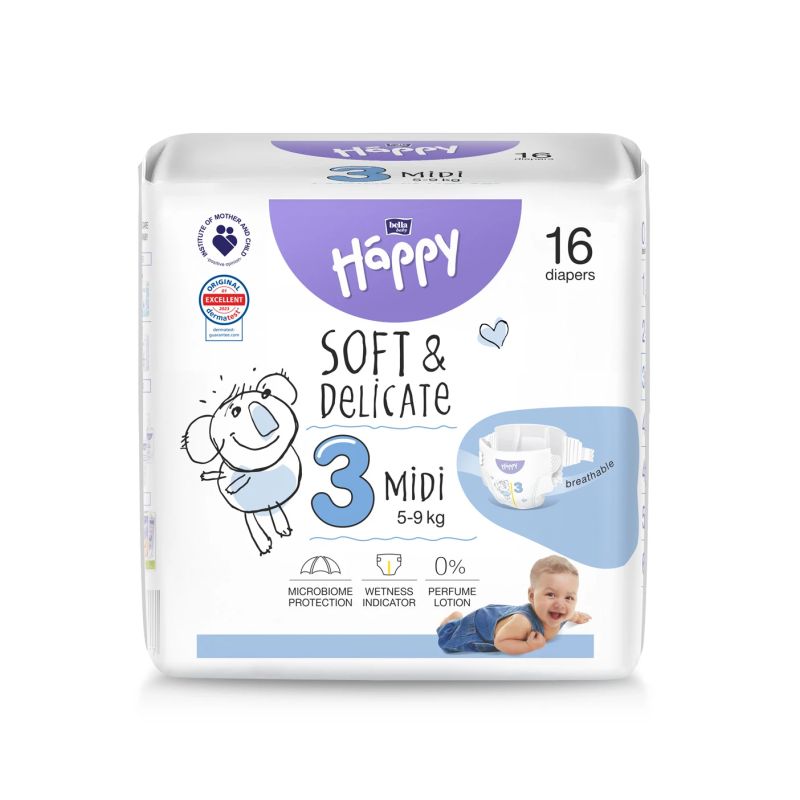 Autiņb. happy midi 5-9kg izm3 16gab