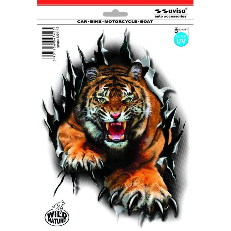 Auto uzlīme tīģeris ar nagiem 24x18cm