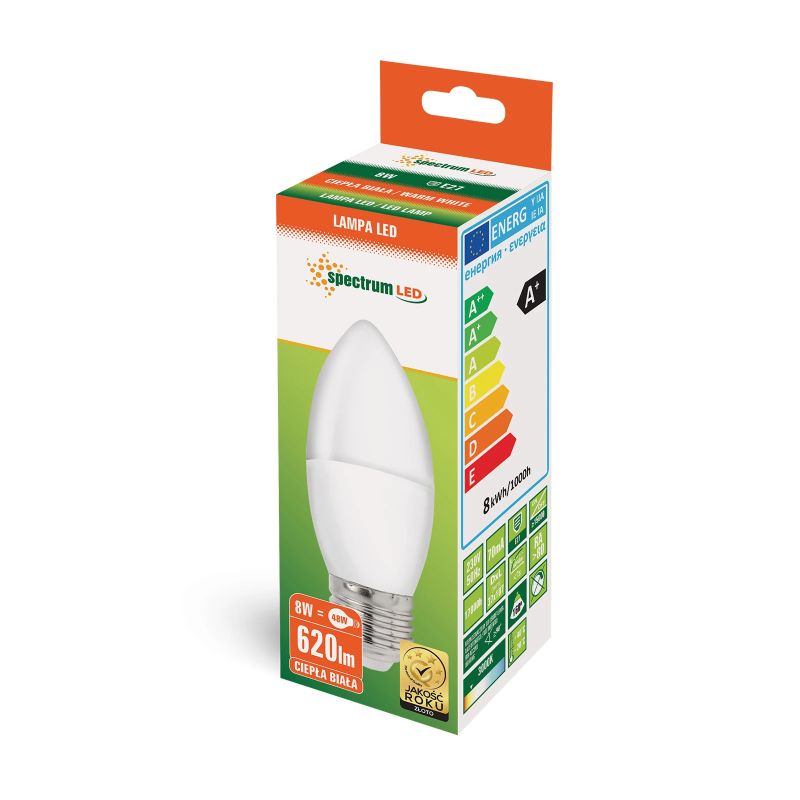 Spuldze Spectrum LED, B35, 3000 °K, E27, 8 W, 620 lm