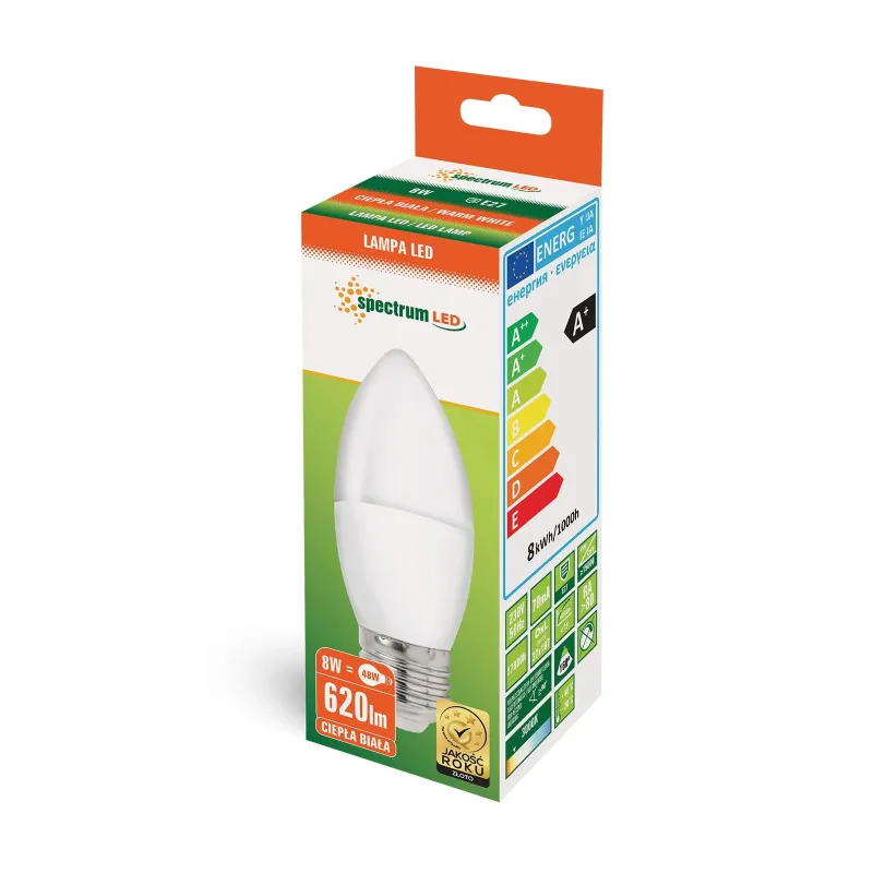 Spuldze Spectrum LED, B35, 3000 °K, E27, 8 W, 620 lm