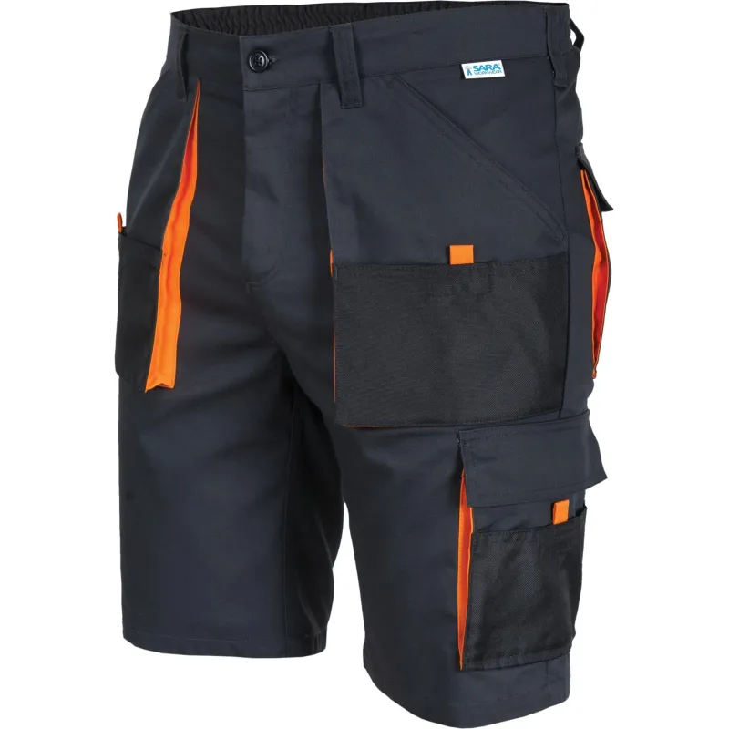 Darba šorti Sara Workwear King 11011, melna krās.-oranža krās., XLS izmērs