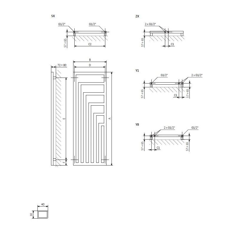 Elektriskais dvieļu žāvētāja stienis Terma Angus, misiņa krās., 44 cm x 130 cm, 600 W