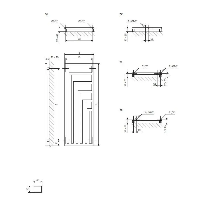 Elektriskais dvieļu žāvētāja stienis Terma Angus, misiņa krās., 44 cm x 130 cm, 600 W