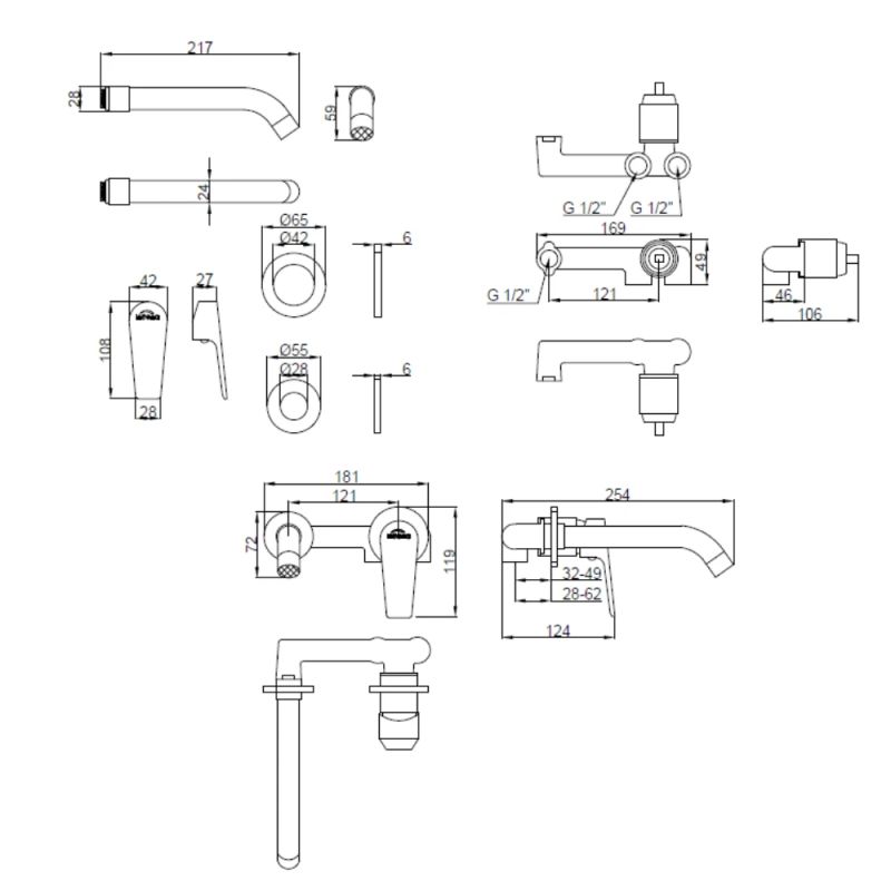 Jaucējkrāns sienas invena dokos melns