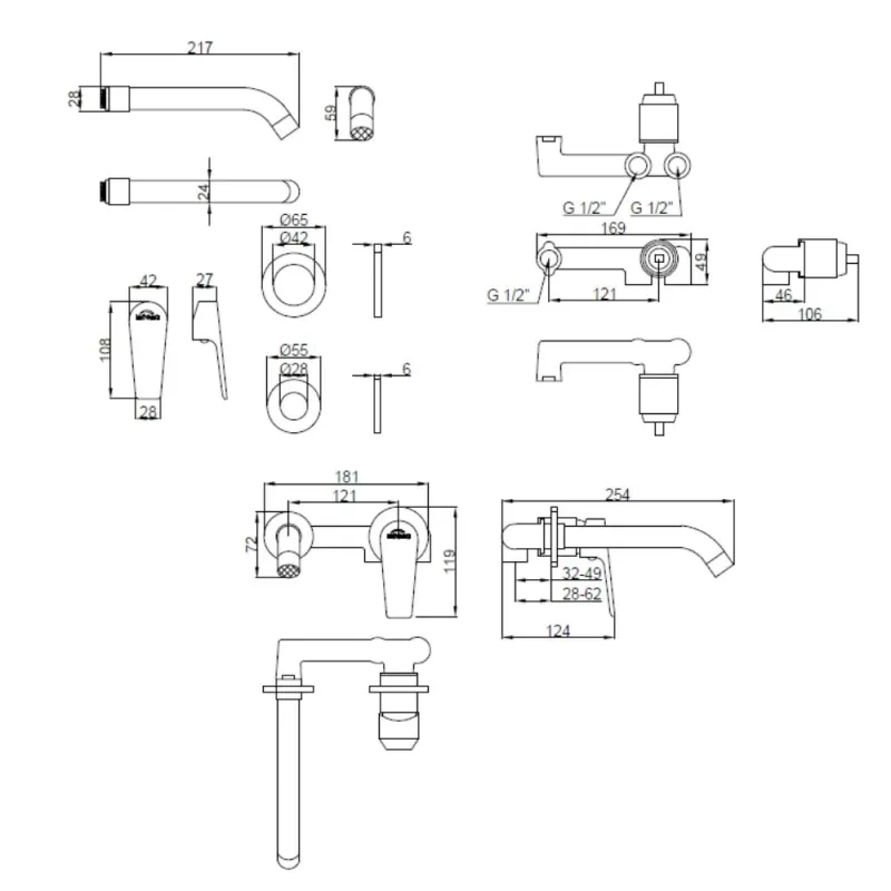 Apslēptais izlietnes maisītājs Invena Dokos BP-19-U04-A, melna krās.