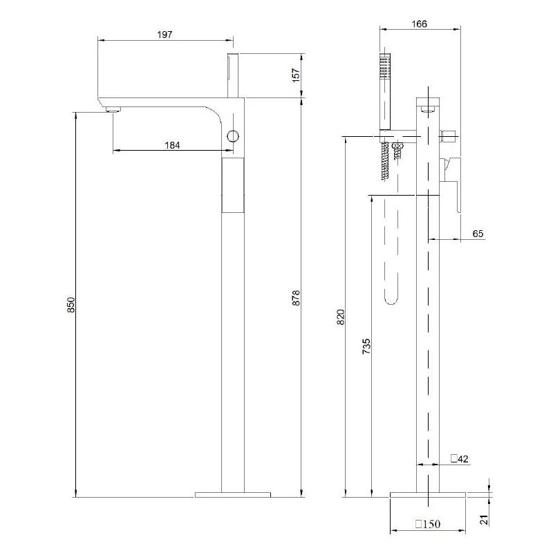 Uz grīdas stāvošs vannas istabas jaucējkrāns Invena Paros BW-09-W01-A, hroma krās.
