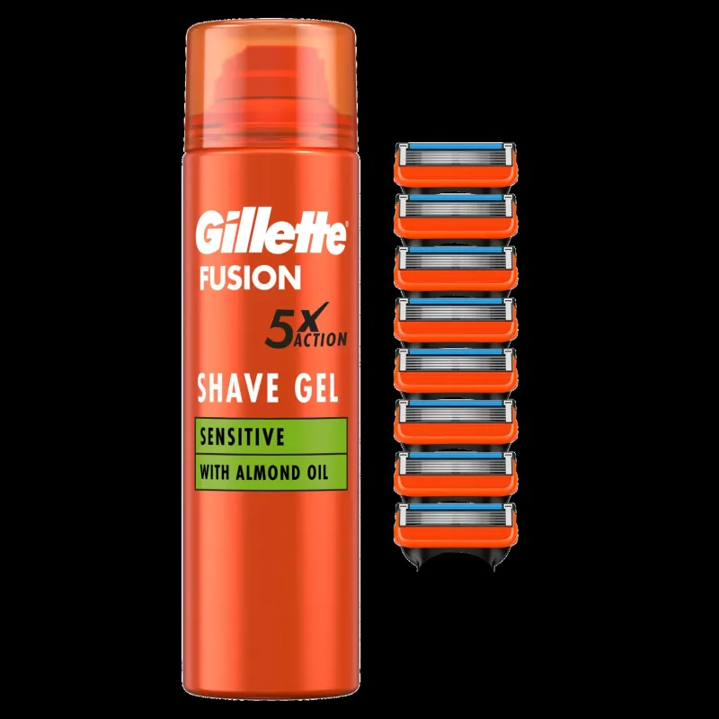 Gillette Fusion5 Skuvekļa Asmeņi, 8 gab + Fusion želeja 200ml