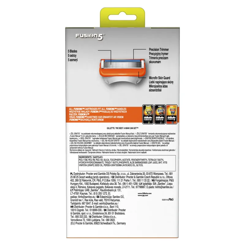 Gillette Fusion5 Skuvekļa Asmeņi, 8 gab + Fusion želeja 200ml