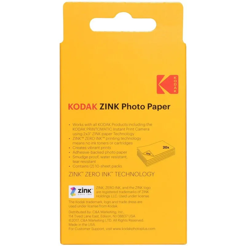 Fotopapīrs kodak zink 50x76mm 20 lapas