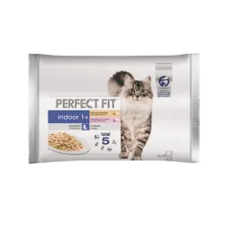 Mitrā kaķu barība Perfect Fit Indoor1+, vistas gaļa-dārzeņi-lasis, 0.085 kg x 4 gab.