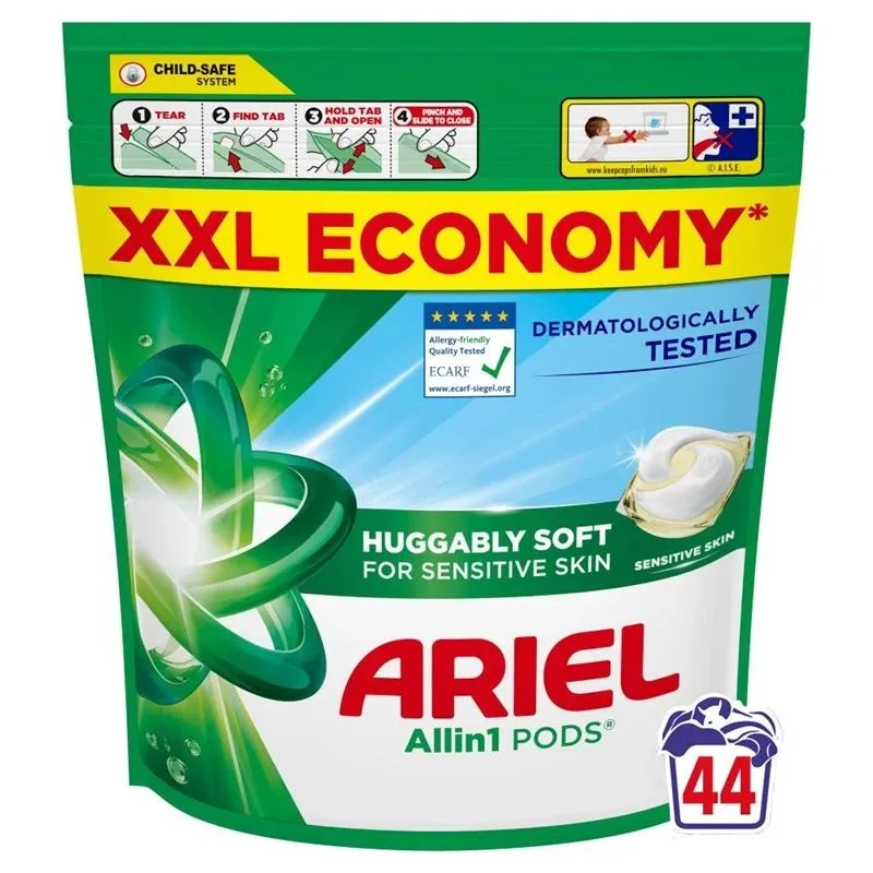 Ariel All-in-1 PODs Sensitive Mazgāšanas Kapsulas, 44 Mazgāšanas Reizēm