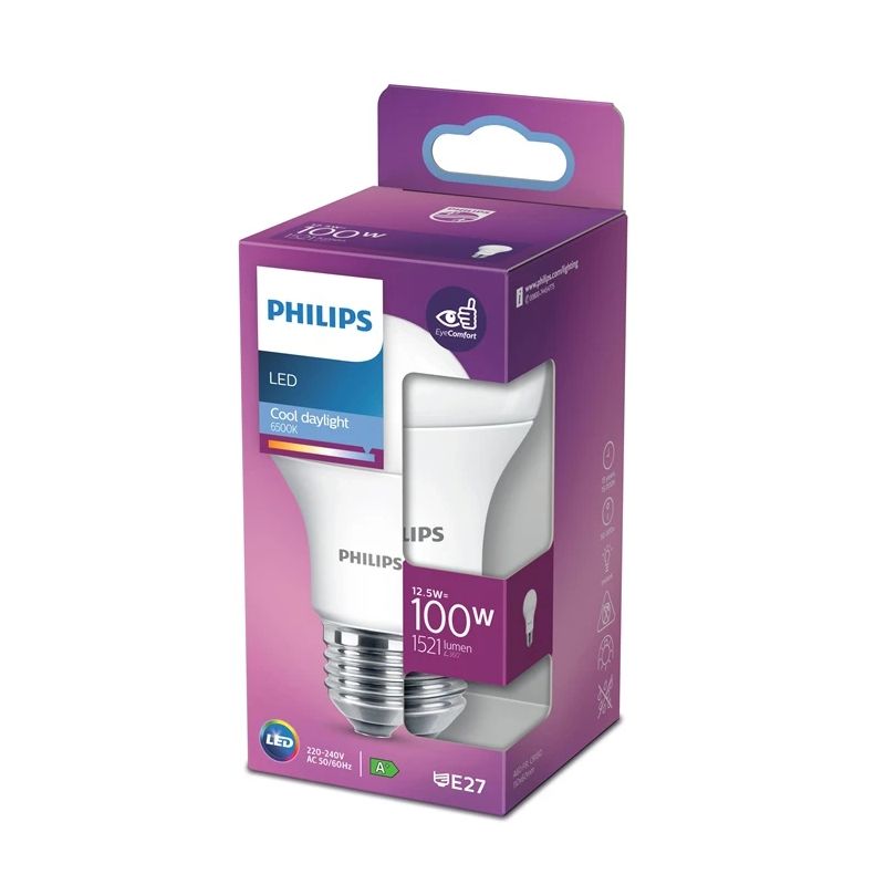LED spuldze PHILIPS. A60. E27. 12.5 W. 1521 lm. 6500 K