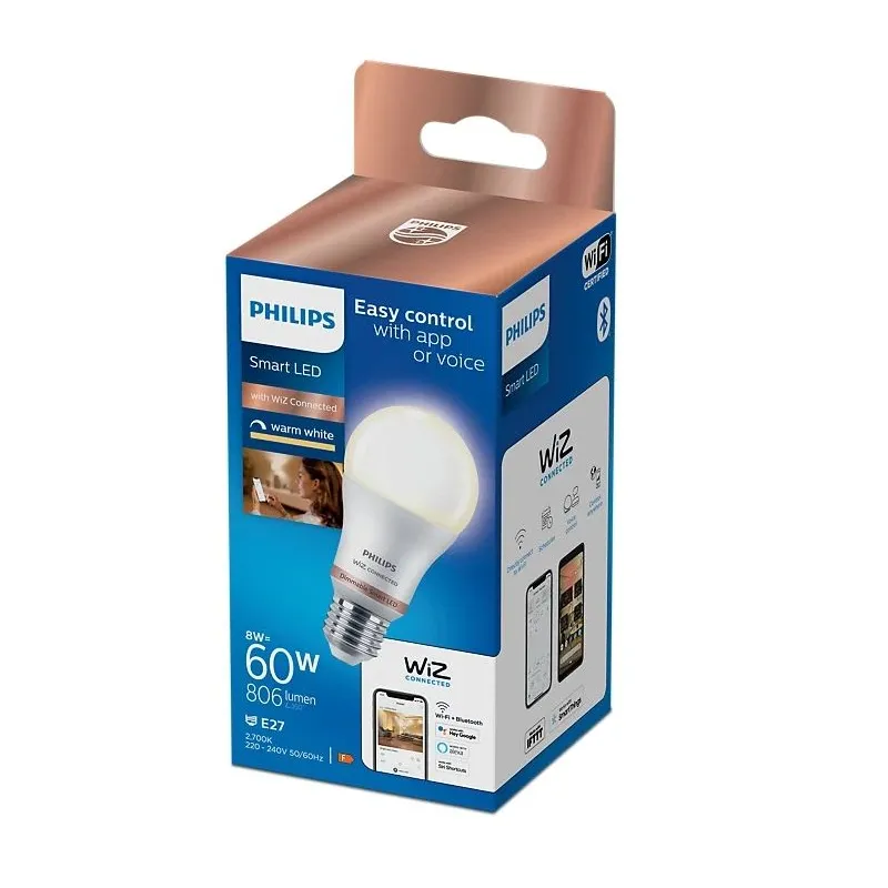 Viedā spuldze Philips Wiz LED, A60, 2700 °K, E27, 8 W, 806 lm