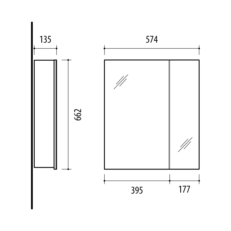 Piekarināms vannas istabas skapis ar spoguli Riva, balta krās., 13.5 cm x 57.2 cm x 66.2 cm