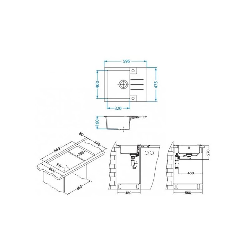 Izlietne + sifons rock30s 1213091 melna