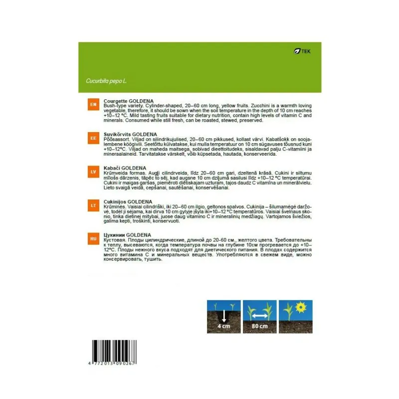 Sēklas Garden Center, cukīnī Goldena, 2 g