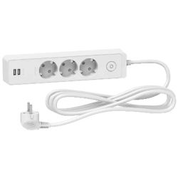 Pagarinātājs 3-viet. 3m ar 2usb balts