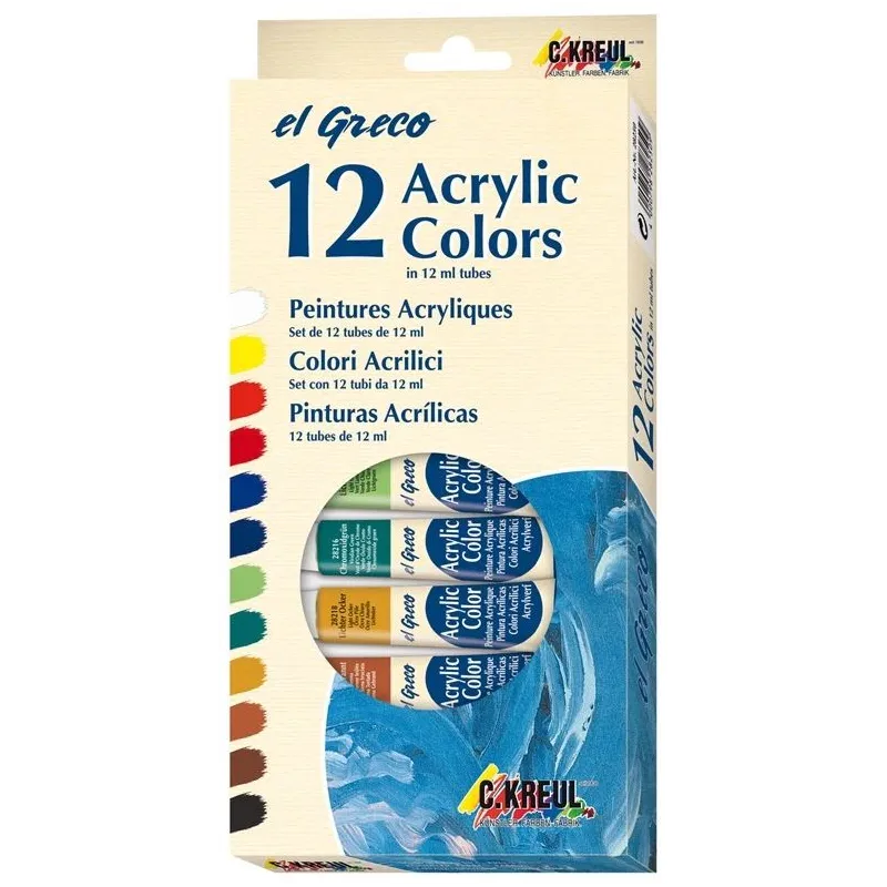 Krāsa akrila Kreul 28250, 12 ml, 12 kr., 12 gab.