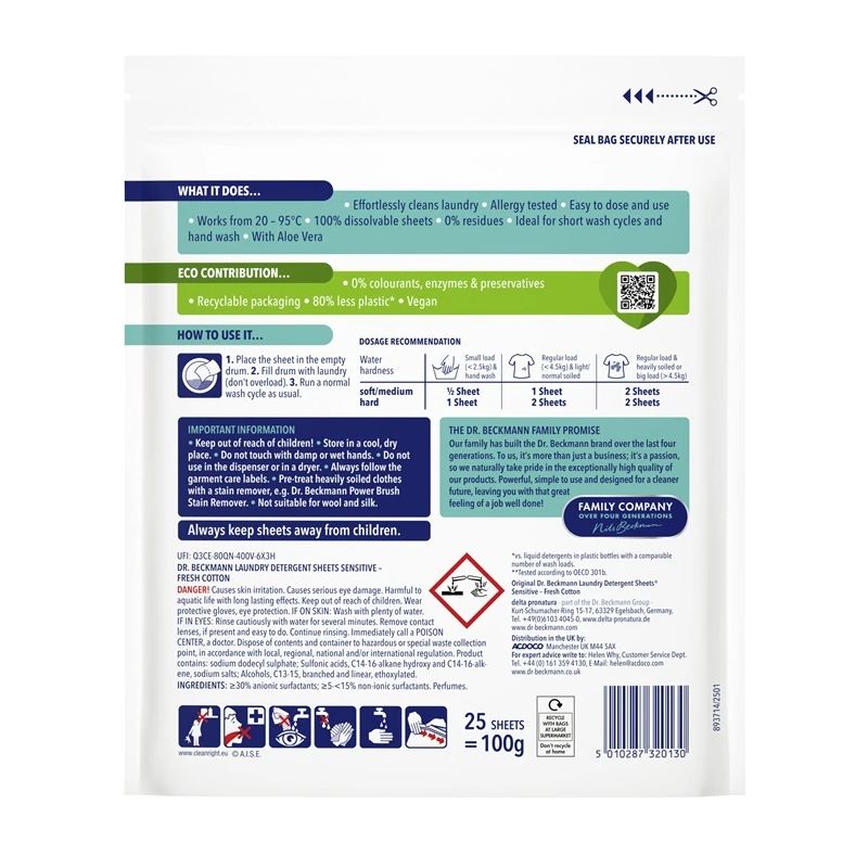 DR. BECKMANN Sensitive veļas mazgāšanas salvetes 25gab