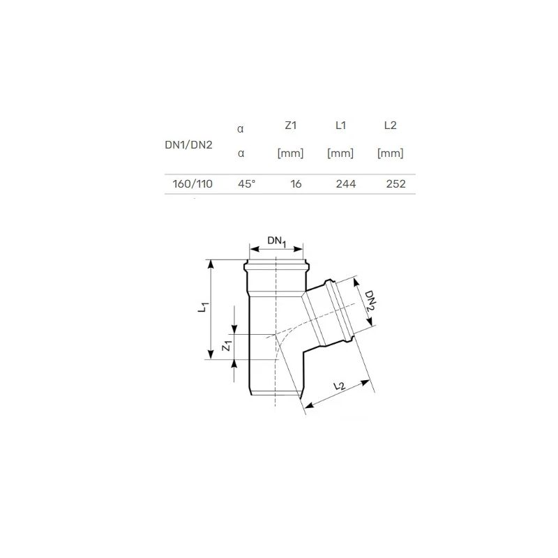 Тройник для уличной канализации Magnaplast, 110 мм x 160 мм, 45 град