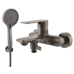 Mixer for bath with head metal grey