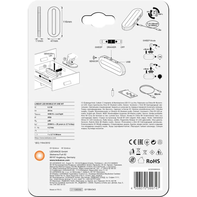 Spuldze Ledvance Integrētā LED spuldze, auksti balta krās., 0.5 W, 20 lm