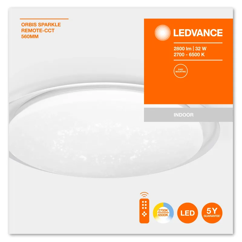 Lampa griesti Ledvance Orbis Sparkle 4058075633193, LED, 2700 - 6000 °K, 1 x 32 W