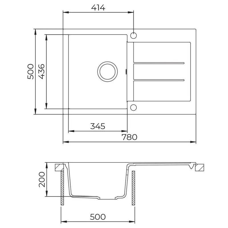 Virtuves izlietne Aquasanita Tesa SQT101-601AW, nerūsējošais tērauds, 780 mm x 500 mm x 200 mm