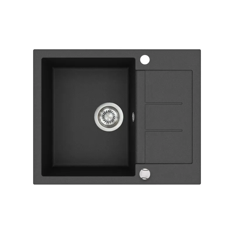 Virtuves izlietne Helika Tesa SQT102-601AW, granīts, 62 cm x 50 cm x 20 cm, melna krās.