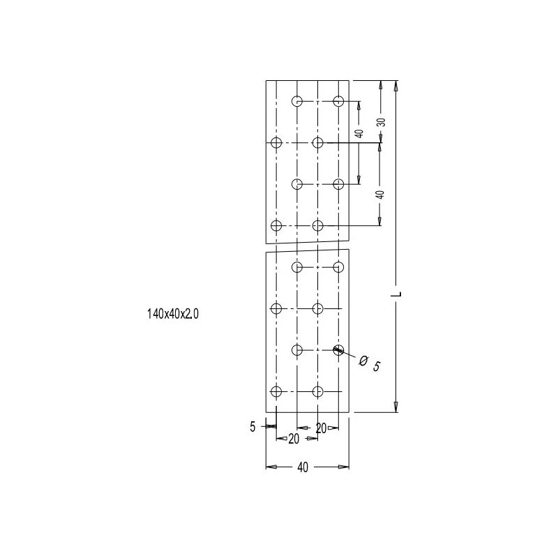 Stiprinājuma plāksnīte 40x140x2 mm